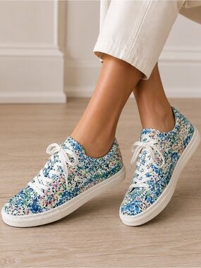 J.Crew Women Floral High-Top Sneakers - Blue/Multi, US11, good condition